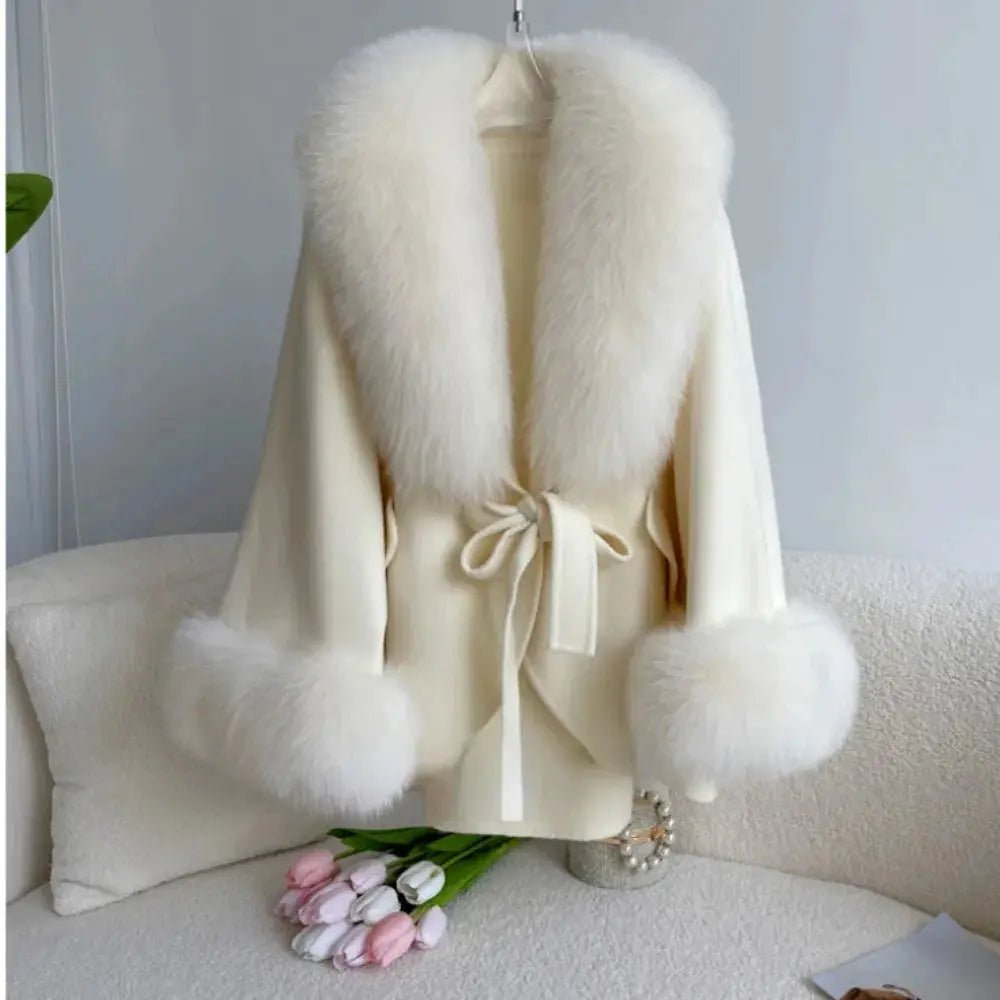 Luxury Wool Blend Cape with Detachable Fur Collar - Overture Gifts