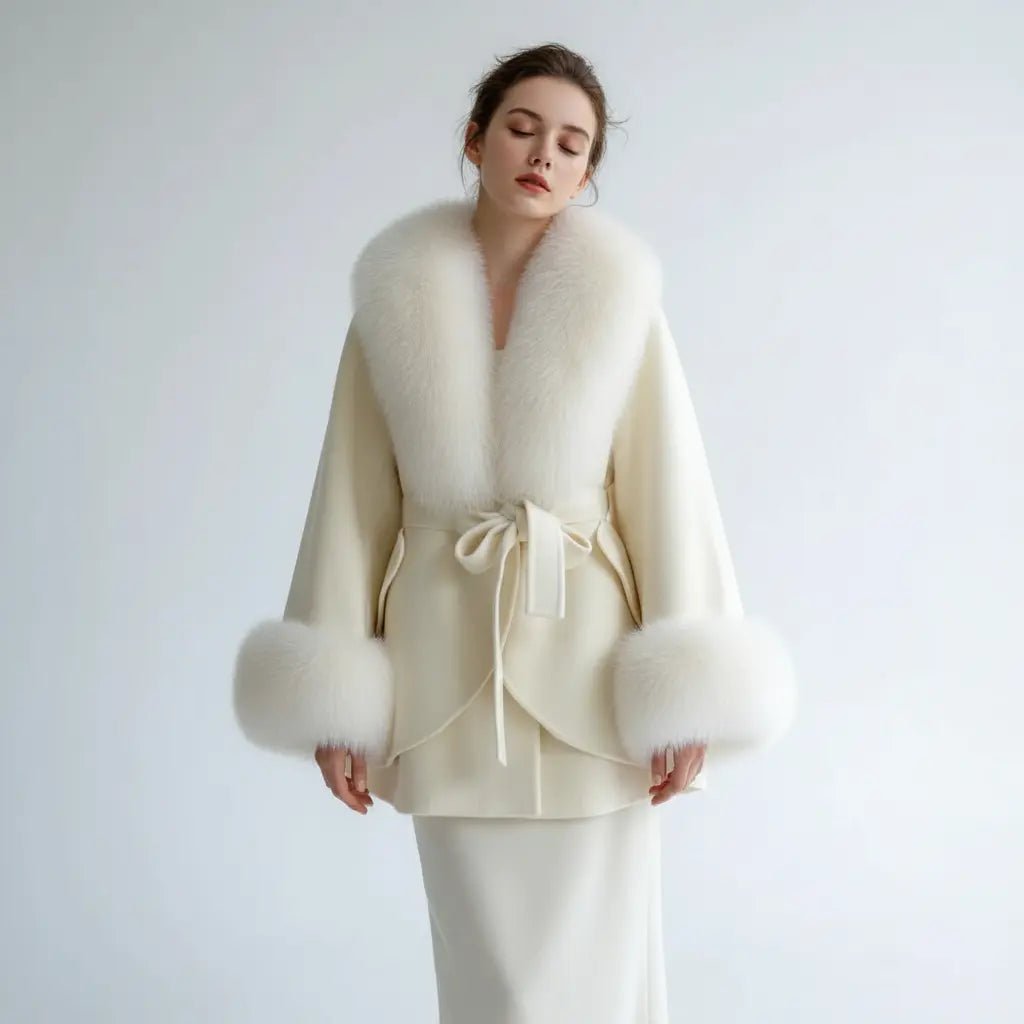 Luxury Wool Blend Cape with Detachable Fur Collar - Overture Gifts
