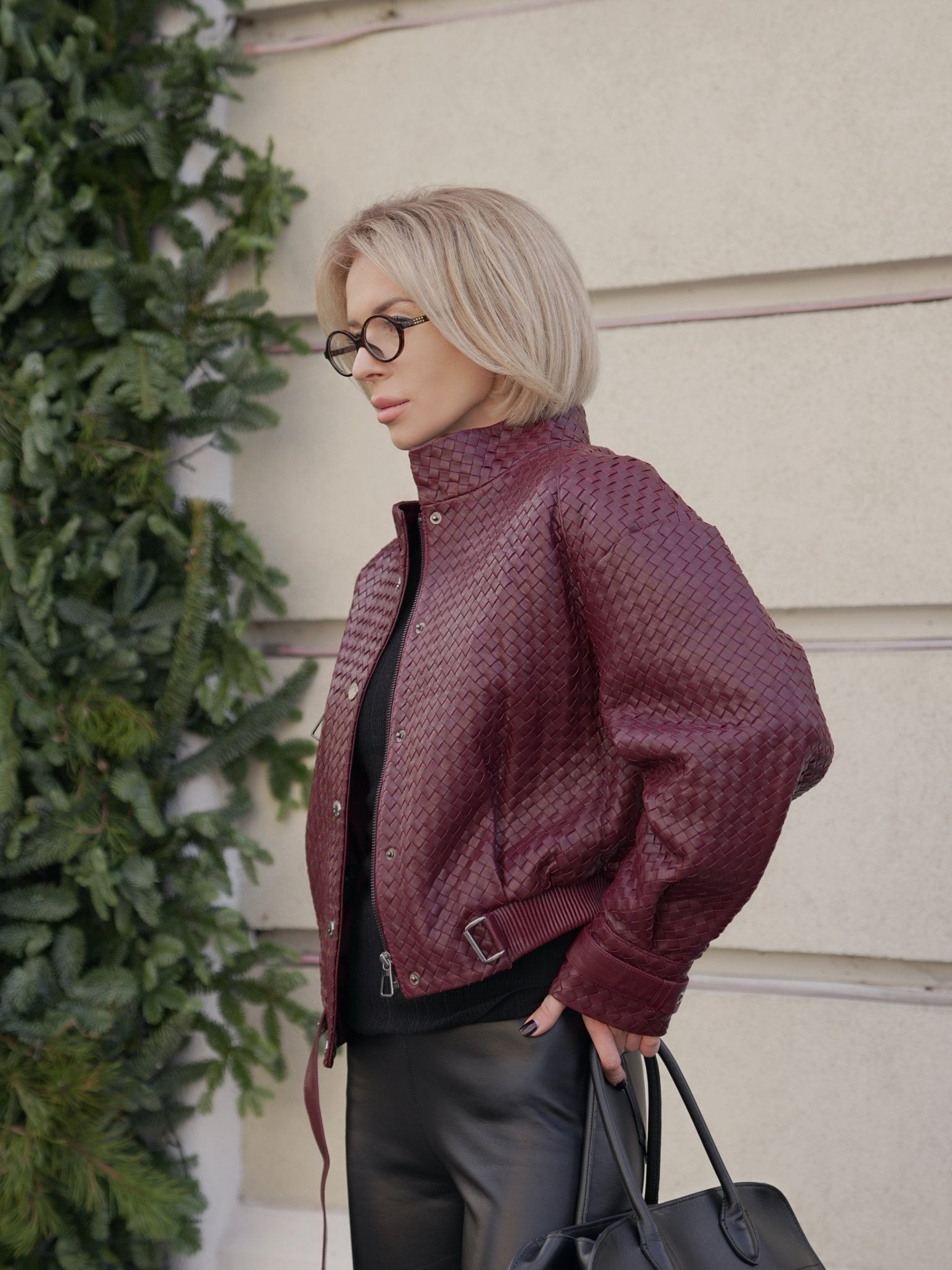 Marlowe Braided Genuine Leather Jacket in Bordeaux - Overture Gifts
