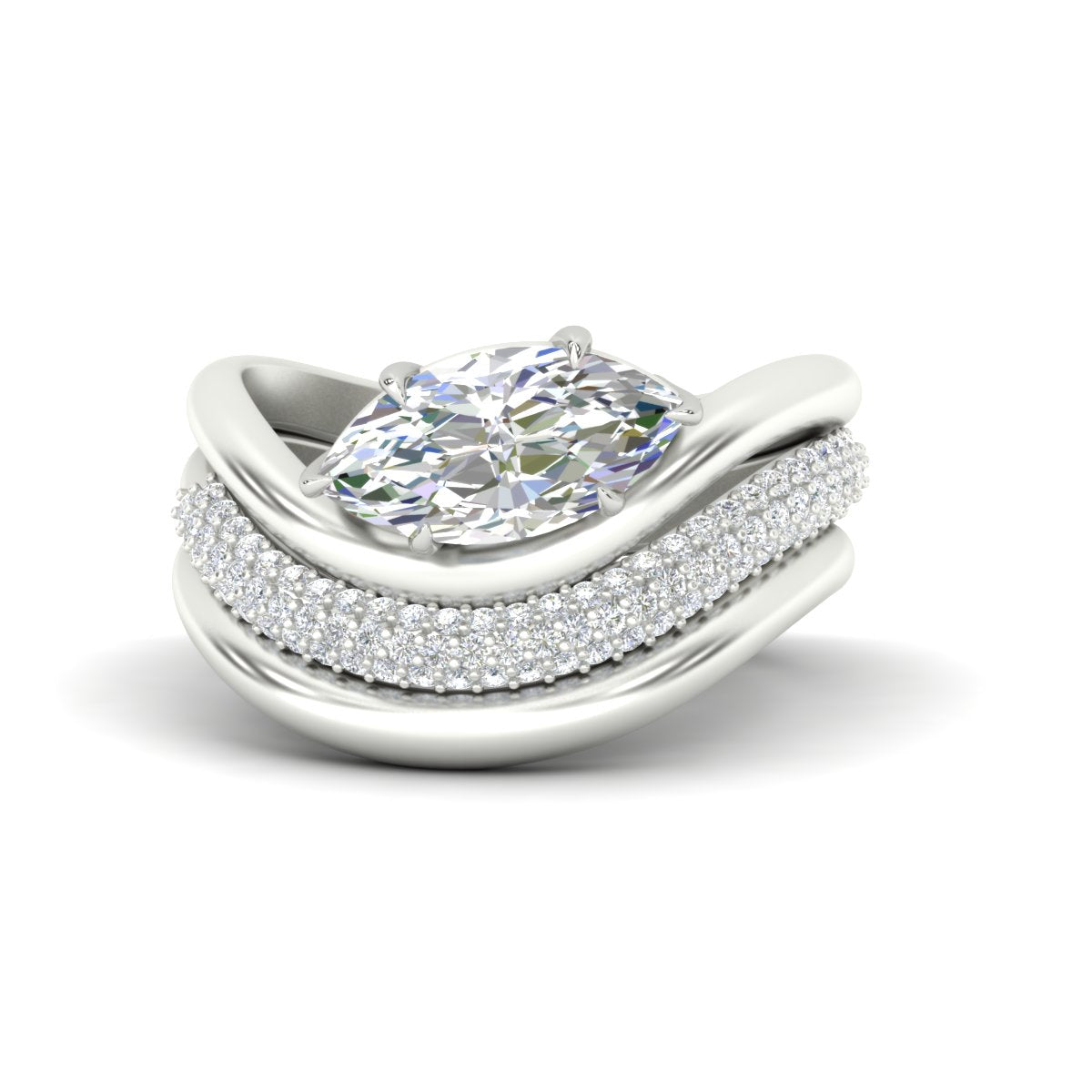 Dual Bands with Wave Solitaire Ring