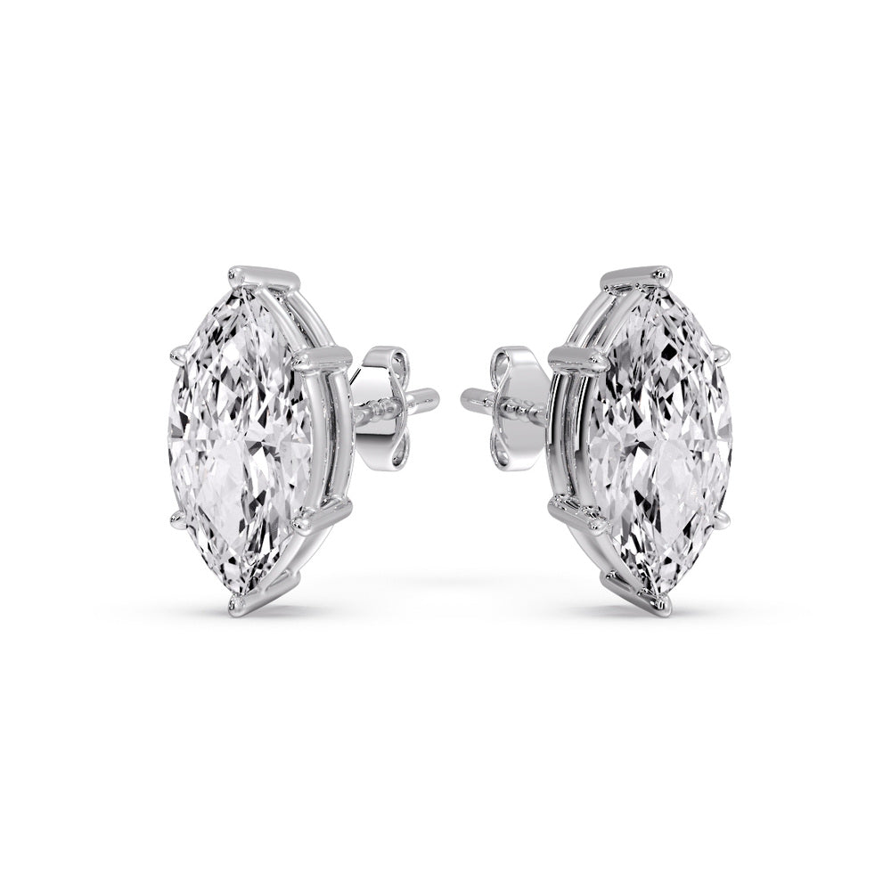 6 Prong Marquise Diamonds Solitaire Stud Earring in Basket Setting