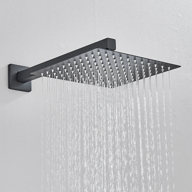 Matte Black Concealed In-Wall Rainfall Shower System with Tub Spout - Wall-Mount Mixer Faucet Set - Overture Gifts