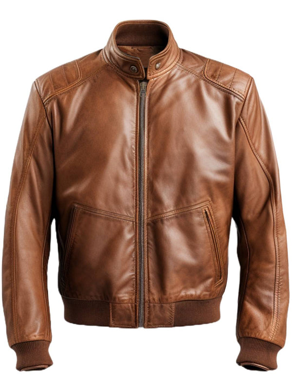 Men Brown Bomber Leather Jacket – Brown Bomber Leather Jacket