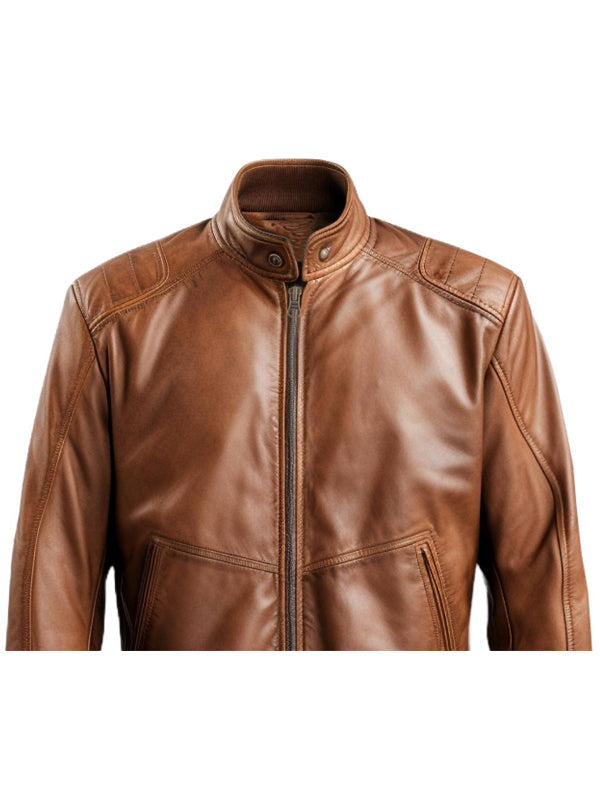 Men Brown Bomber Leather Jacket – Brown Bomber Leather Jacket