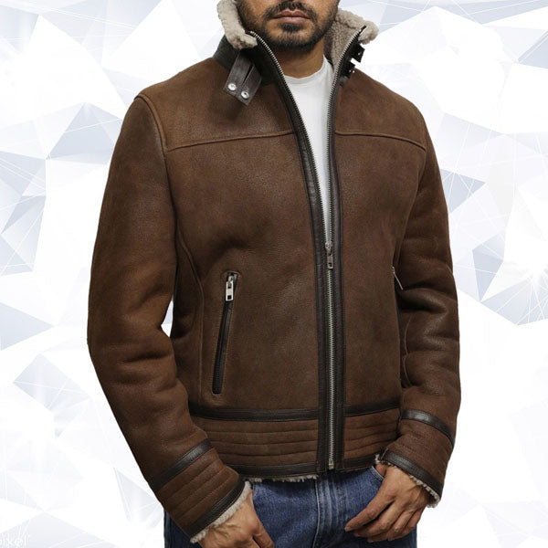 Men’s Brown Genuine Shearling Sheepskin Leather Jacket Vintage