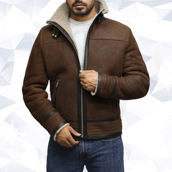 Men’s Brown Genuine Shearling Sheepskin Leather Jacket Vintage