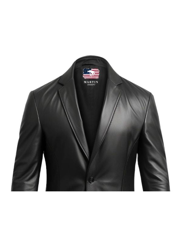Men Two Button Stylish Leather Black Blazer