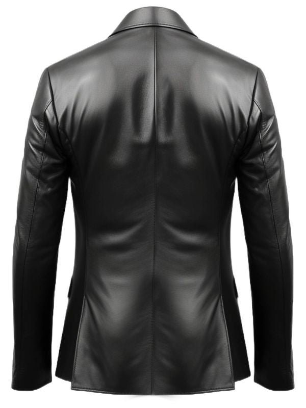 Men Two Button Stylish Leather Black Blazer