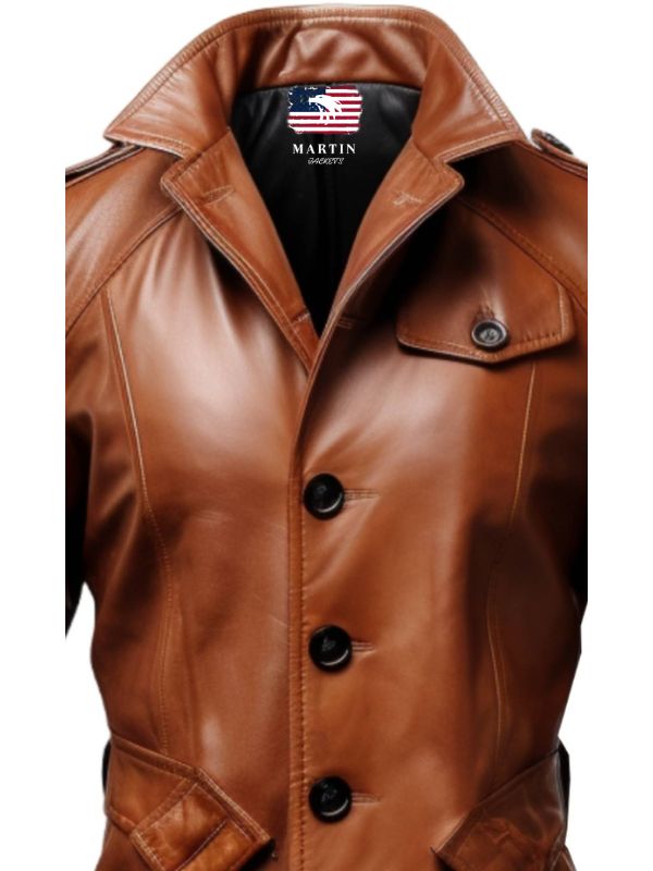 Men’s Vintage Tan Brown Leather Coat – Leather Long Coat