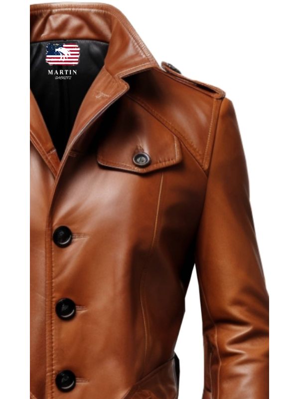 Men’s Vintage Tan Brown Leather Coat – Leather Long Coat