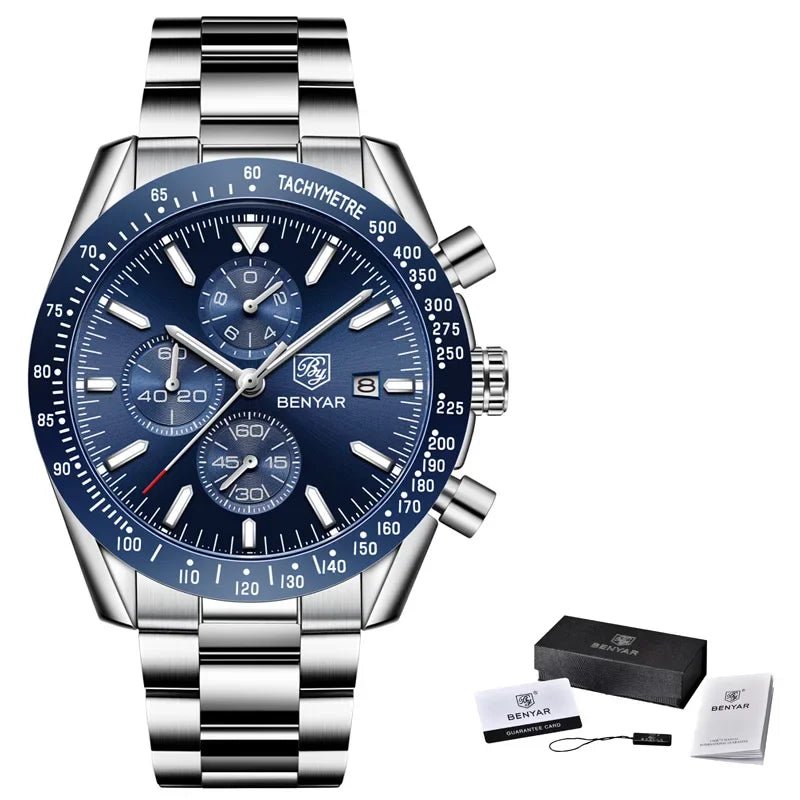 Men Watch BENYAR Top Brand Luxury Full Steel Business Quartz Watch Men Casual Waterproof Sports Watches Clock Relogio Masculino - Overture Gifts
