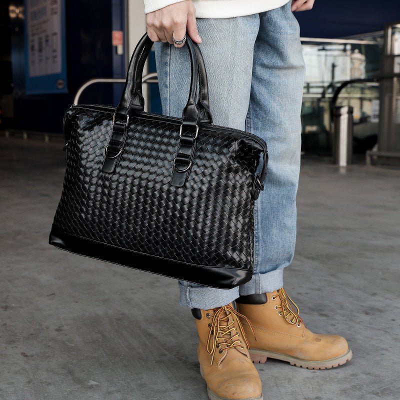 Men's Bag Leather Large Briefcase Hand Woven Luxury Handbags Business Tote Bags For Men High Quality Laptop Handbags - Overture Gifts