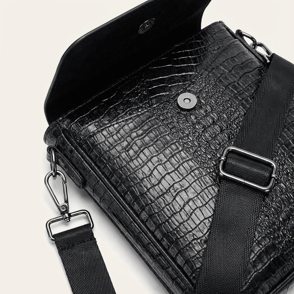 Men's Croc-Embossed Leather Sling Bag – Structured Office Carry - Overture Gifts
