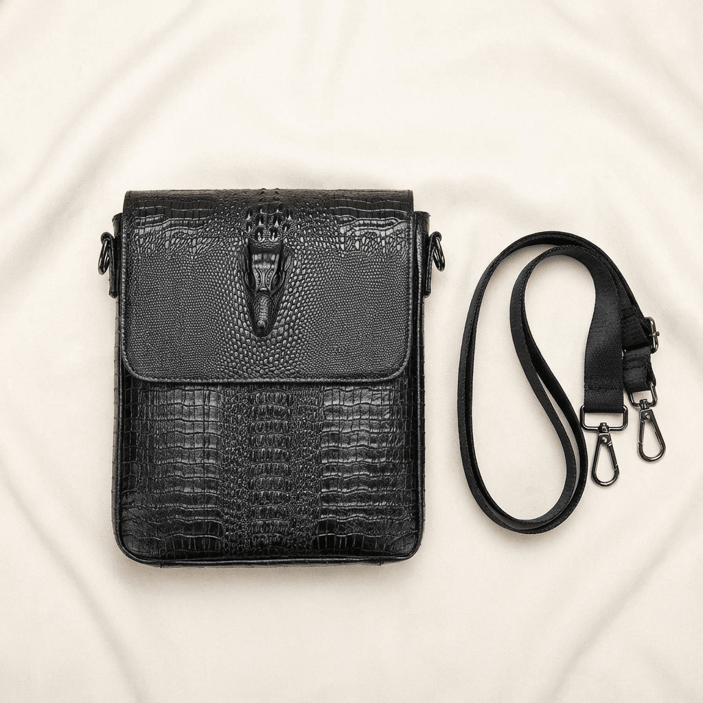 Men's Croc-Embossed Leather Sling Bag – Structured Office Carry - Overture Gifts