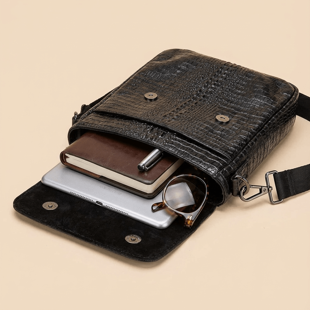 Men's Croc-Embossed Leather Sling Bag – Structured Office Carry - Overture Gifts