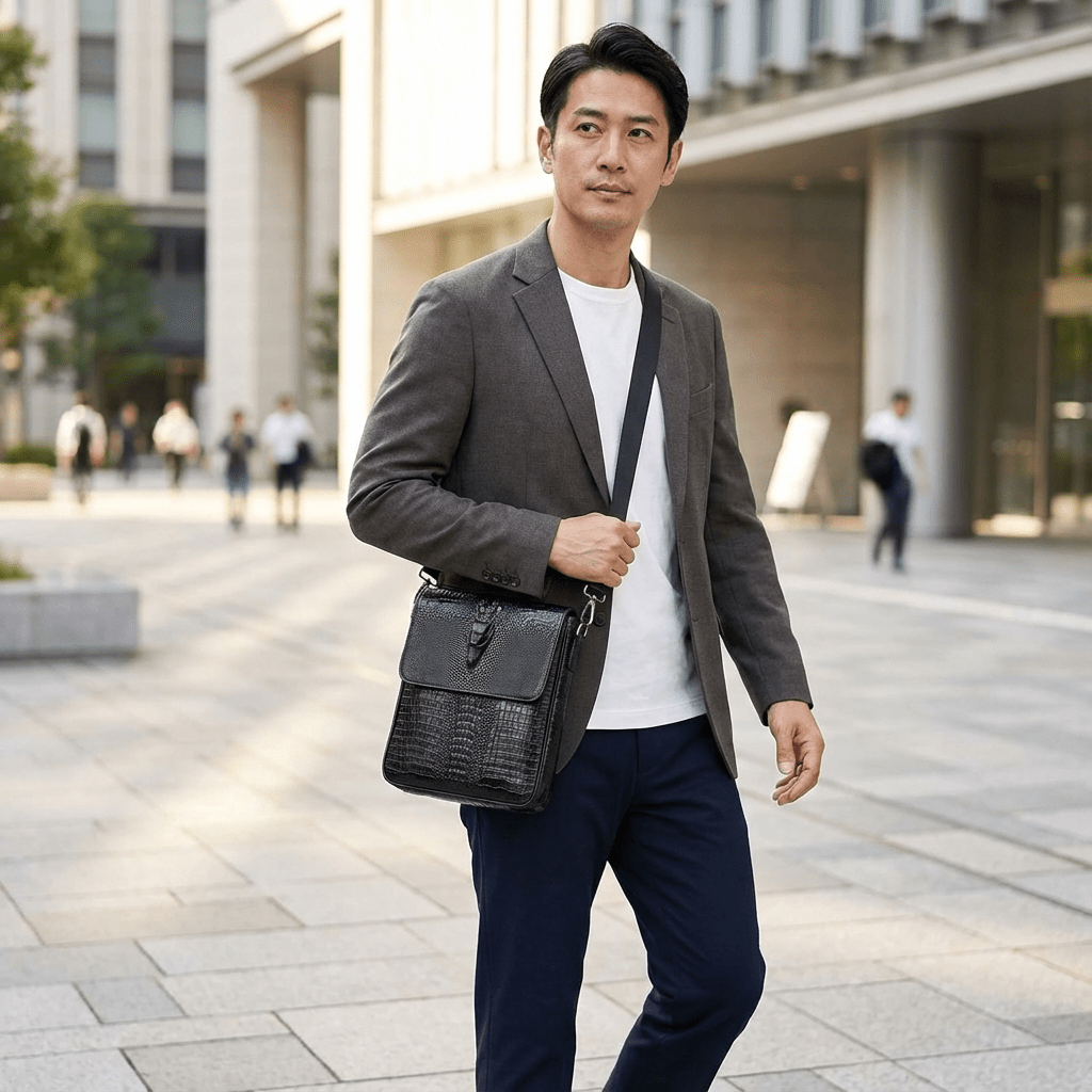 Men's Croc-Embossed Leather Sling Bag – Structured Office Carry - Overture Gifts