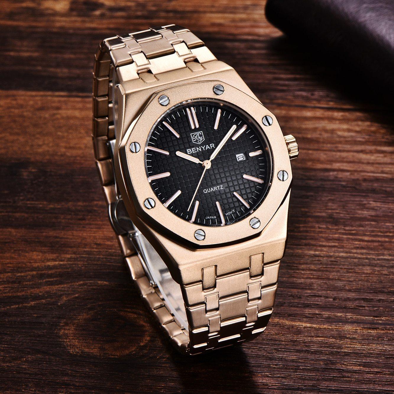 Men's Fashion Watch Luxury Men Stainless Steel Band Quartz Watch Analog Waterproof Sports Military Watches - Overture Gifts