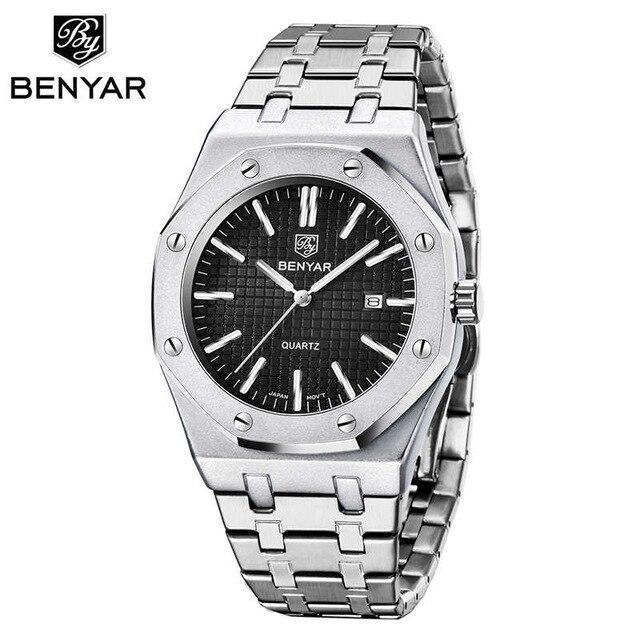 Men's Fashion Watch Luxury Men Stainless Steel Band Quartz Watch Analog Waterproof Sports Military Watches - Overture Gifts