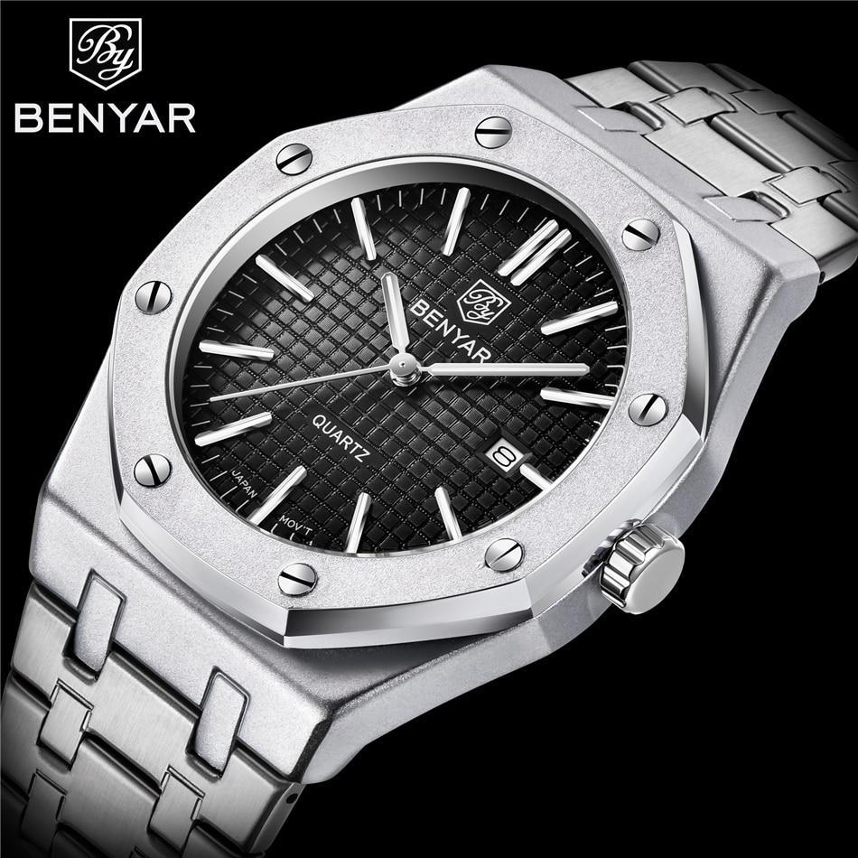 Men's Fashion Watch Luxury Men Stainless Steel Band Quartz Watch Analog Waterproof Sports Military Watches - Overture Gifts