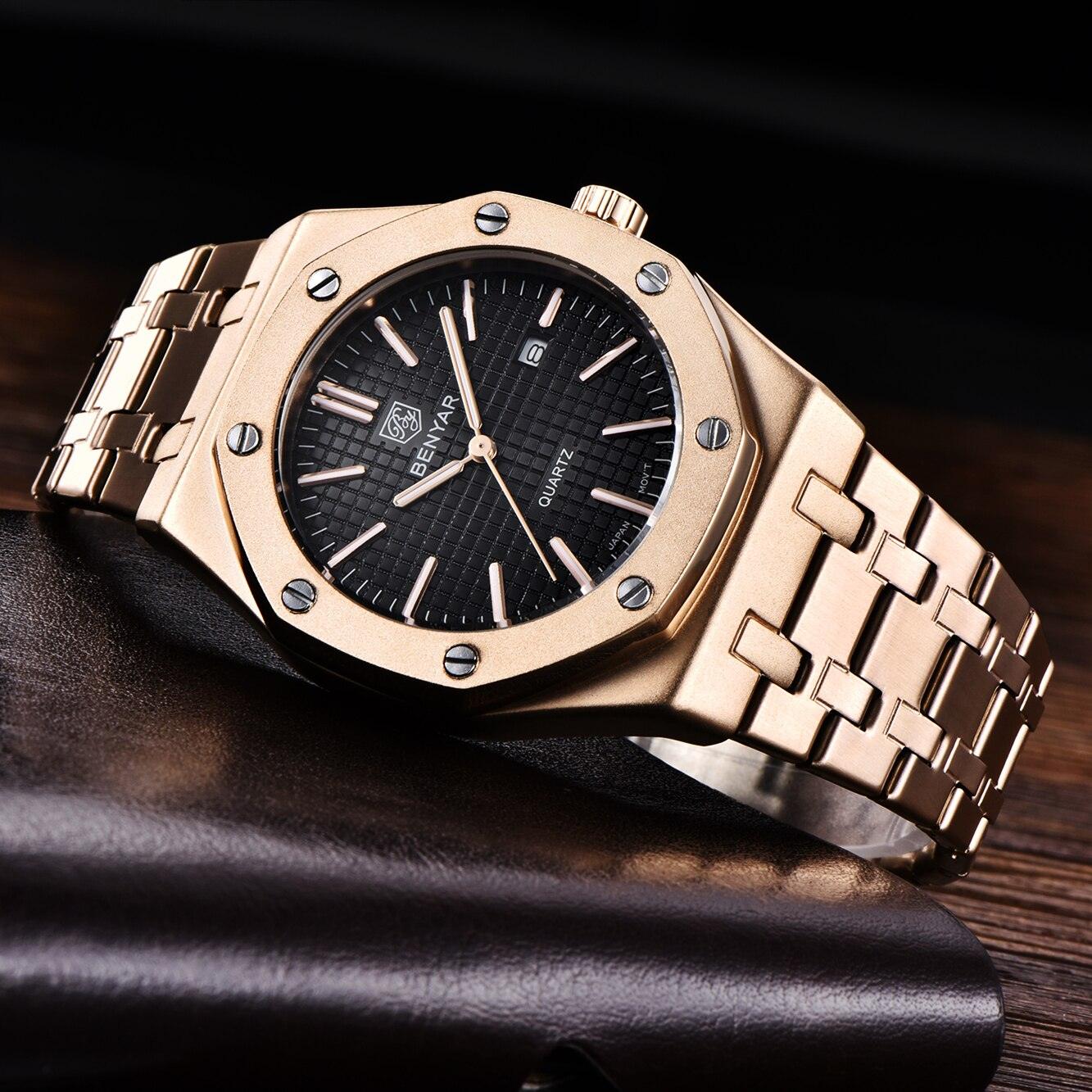 Men's Fashion Watch Luxury Men Stainless Steel Band Quartz Watch Analog Waterproof Sports Military Watches - Overture Gifts