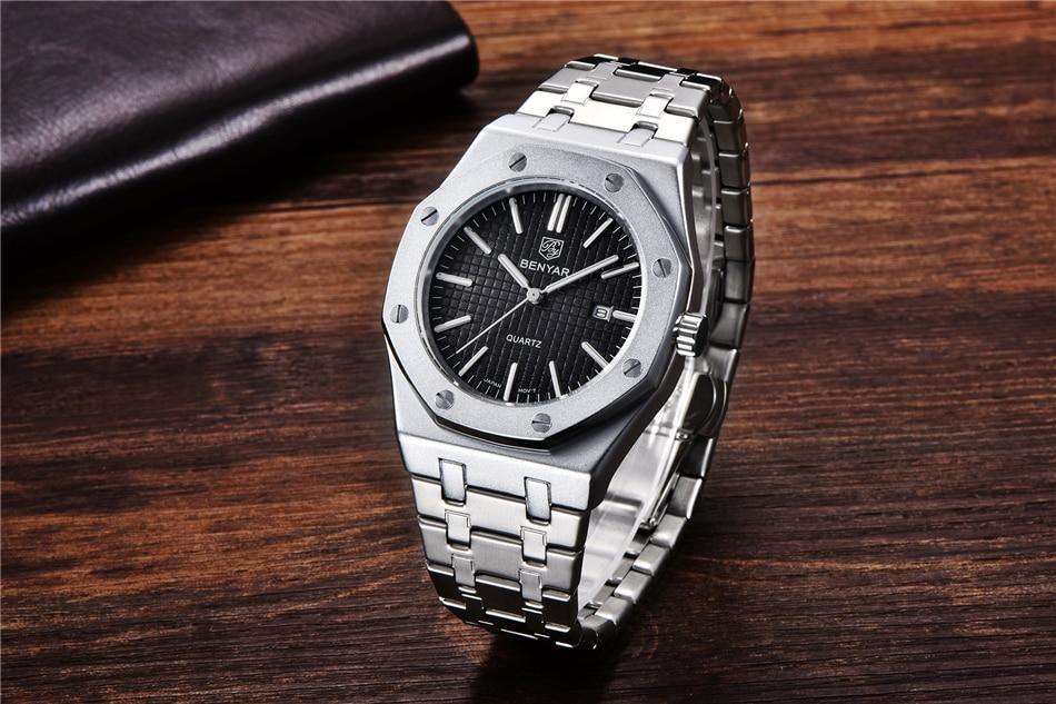 Men's Fashion Watch Luxury Men Stainless Steel Band Quartz Watch Analog Waterproof Sports Military Watches - Overture Gifts