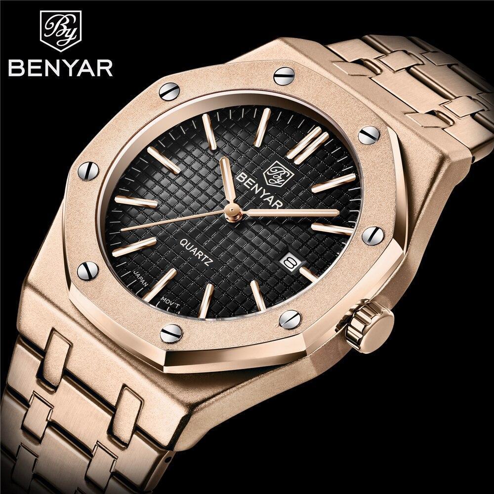 Men's Fashion Watch Luxury Men Stainless Steel Band Quartz Watch Analog Waterproof Sports Military Watches - Overture Gifts