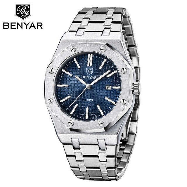 Men's Fashion Watch Luxury Men Stainless Steel Band Quartz Watch Analog Waterproof Sports Military Watches - Overture Gifts