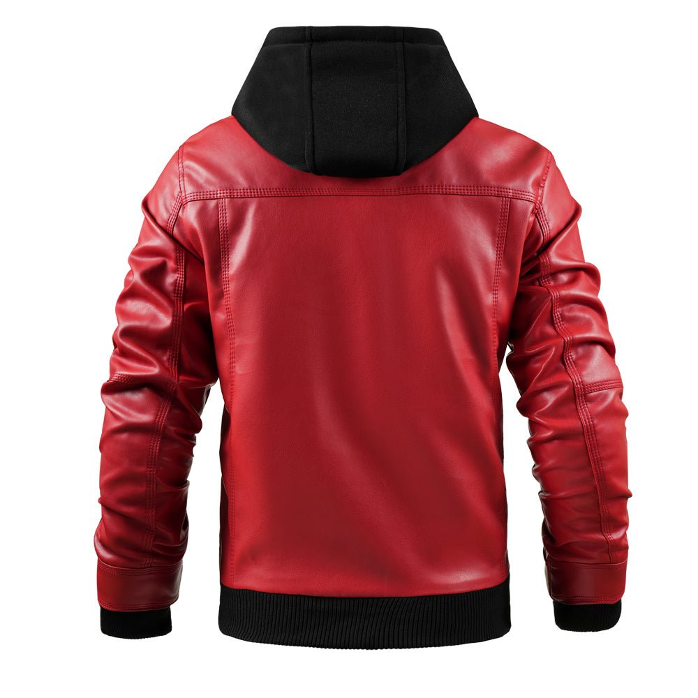 Men's Faux Leather Jacket Motorcycle Jacket Waterproof Windproof PU Moto Vintage Bomber Hoodie With Removable Hood - Overture Gifts