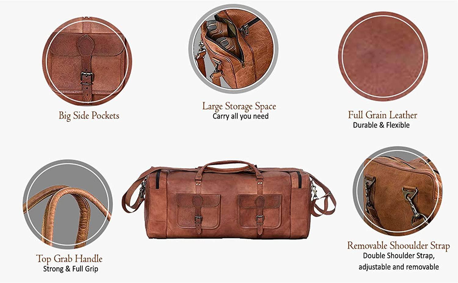 Men's Full-Grain Leather Duffel Bag – Structured Travel Carry - Overture Gifts