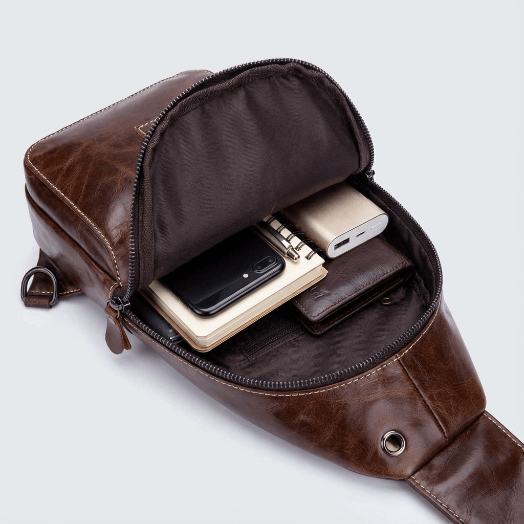 Men's Genuine Leather Sling Bag – Structured Office Carry - Overture Gifts