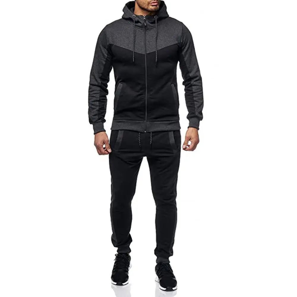Men's Color Block Hooded Tracksuit and Jogger Set