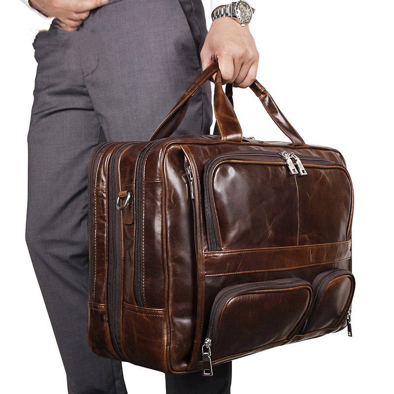 Men's Large Capacity Leather Handbag Computer Briefcase - Overture Gifts