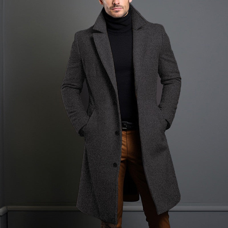 Men's Mid-length Trench Coat Fall Winter Slim Pockets Single-breasted Collar Jacket Casual Business Comfortable Overcoat Clothing - Overture Gifts