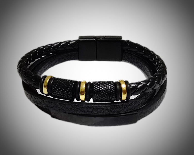 Men's Striped Agate and Onyx Bracelet Set - 8mm Beads 8.5"
