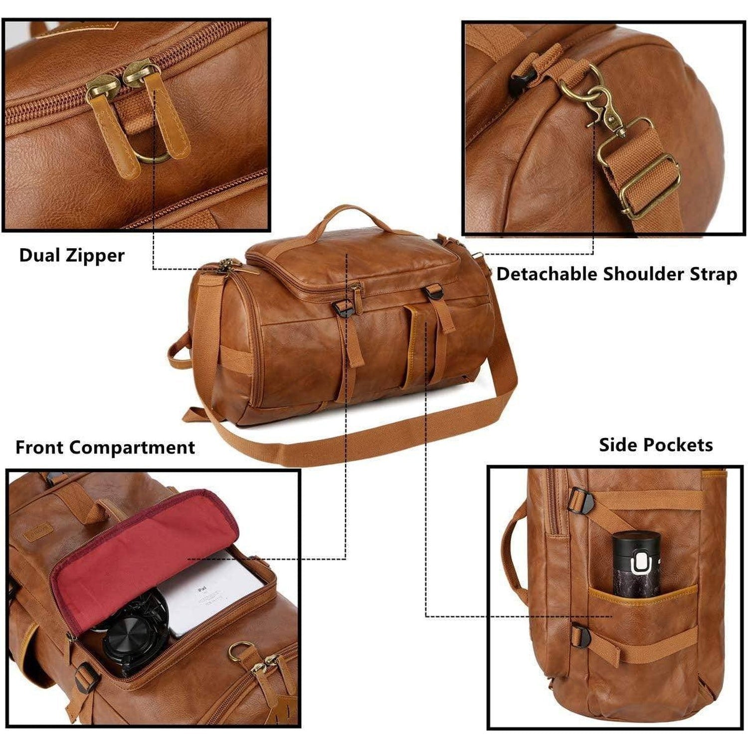 Men's Vegan Leather Backpack – Convertible Work Carry - Overture Gifts