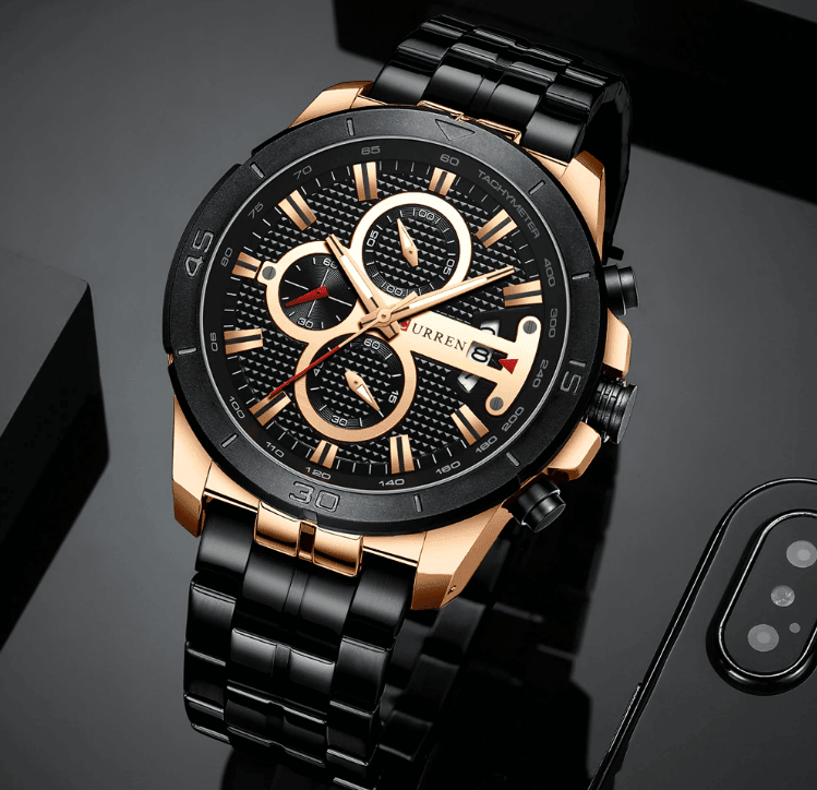 Men's Waterproof Watch With Chronometers Day View And Fluorescent Hands Unique Luxury Design Perfect Gift - Overture Gifts