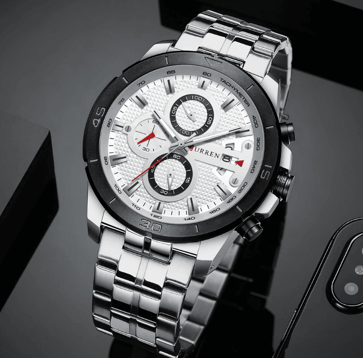Men's Waterproof Watch With Chronometers Day View And Fluorescent Hands Unique Luxury Design Perfect Gift - Overture Gifts