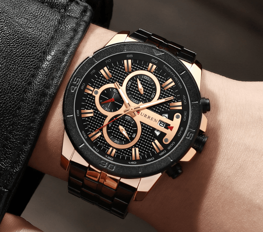 Men's Waterproof Watch With Chronometers Day View And Fluorescent Hands Unique Luxury Design Perfect Gift - Overture Gifts