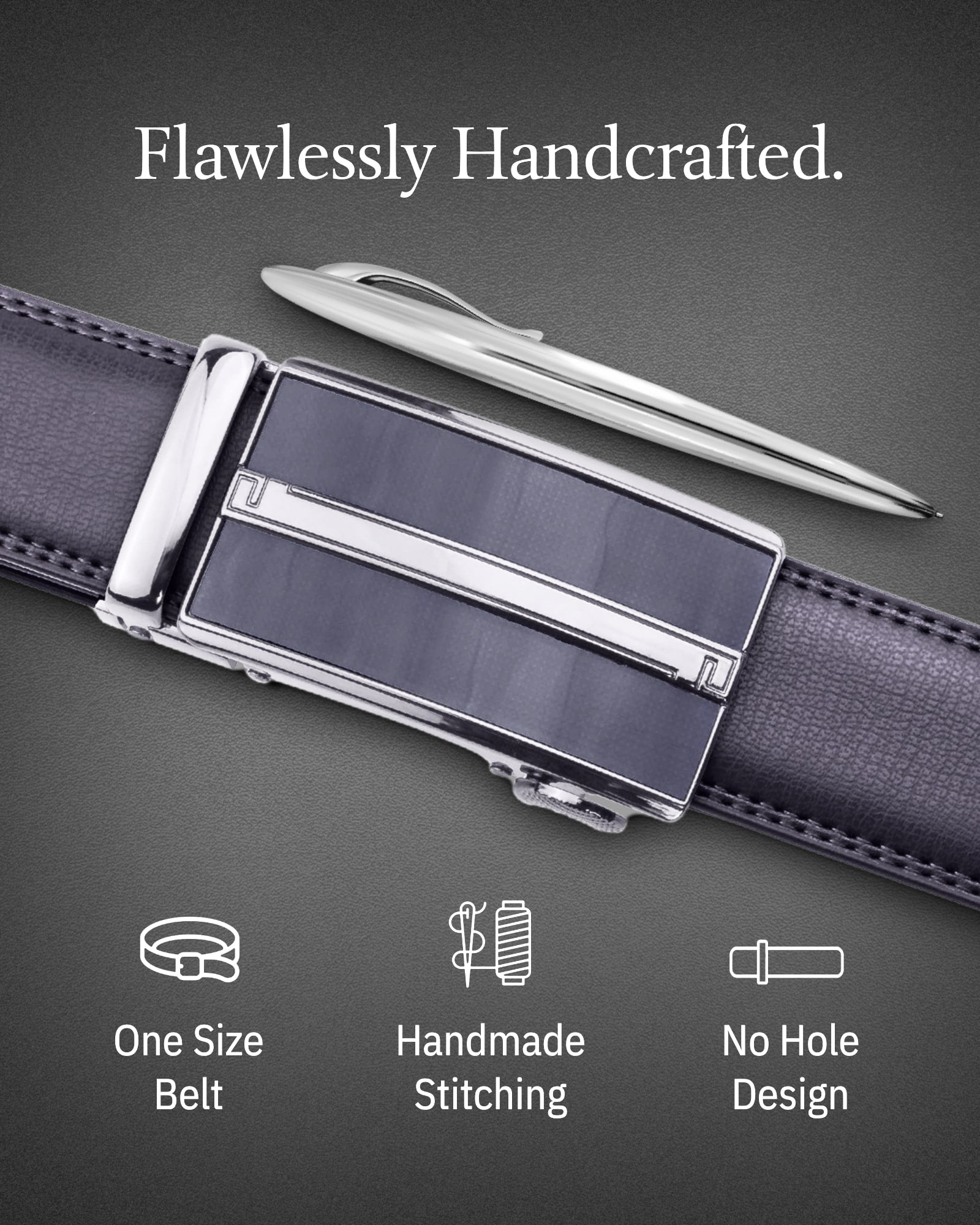 Microfiber Leather Ratchet Belt – No Holes, Custom Fit, 1.3" Strap - Overture Gifts