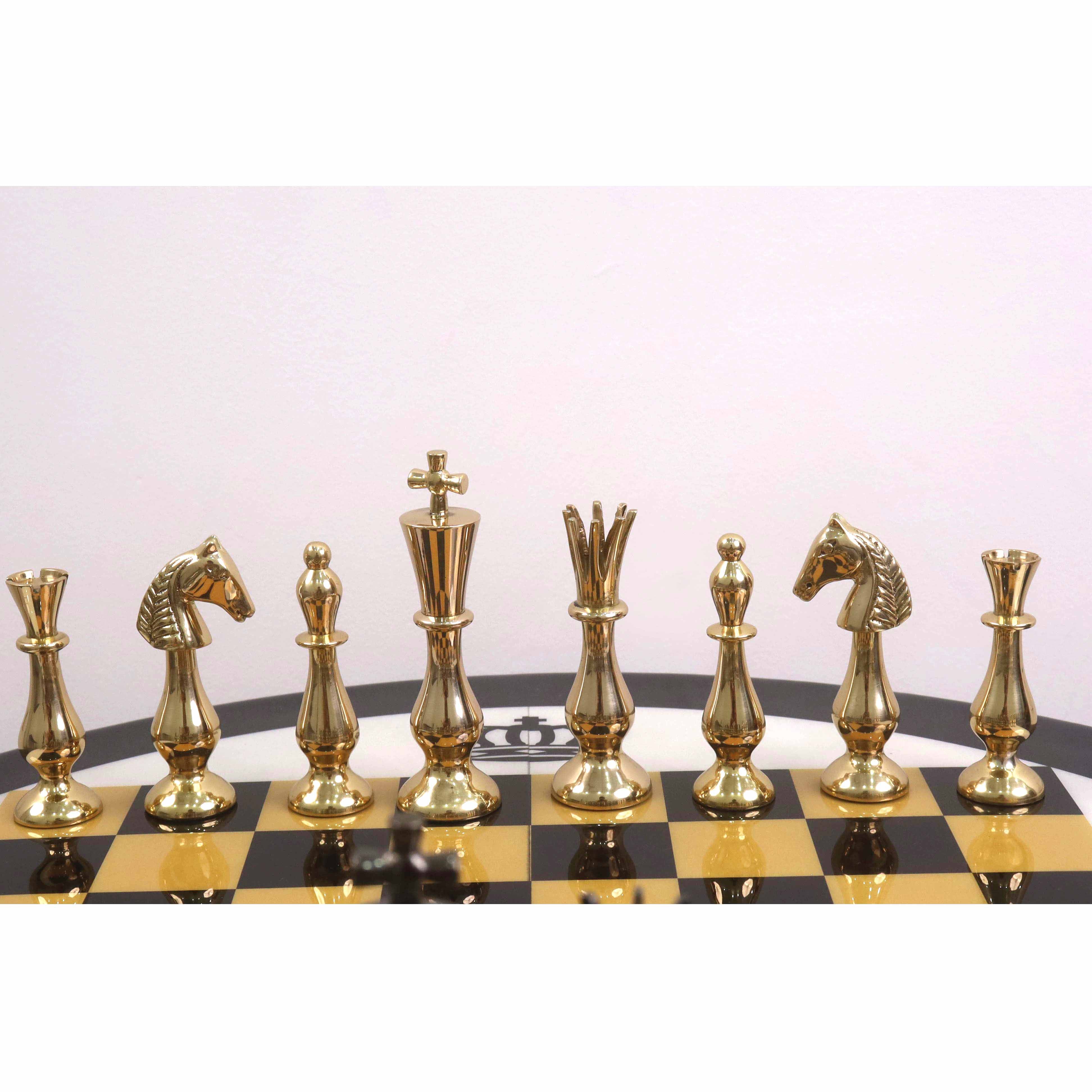 17" Minimalist Brass Metal Luxury Chess Pieces, Board and Table Set - 21" Height