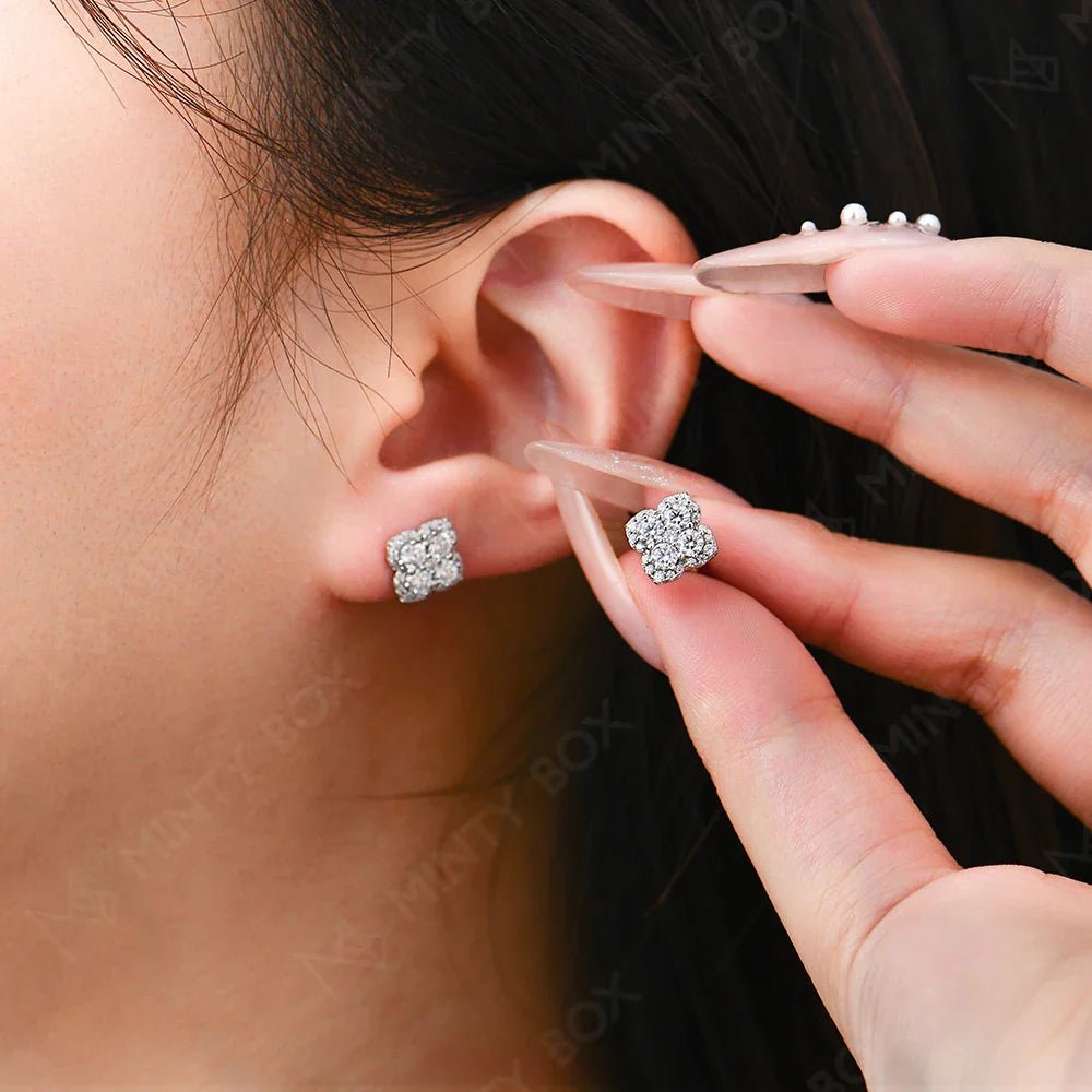 MINTYBOX S925 Silver D/VVS1 Moissanite Stud Earrings for Women Clover Lab Diamond Earring 1.054ctw Luxury Wedding Fine Jewelry - Overture Gifts
