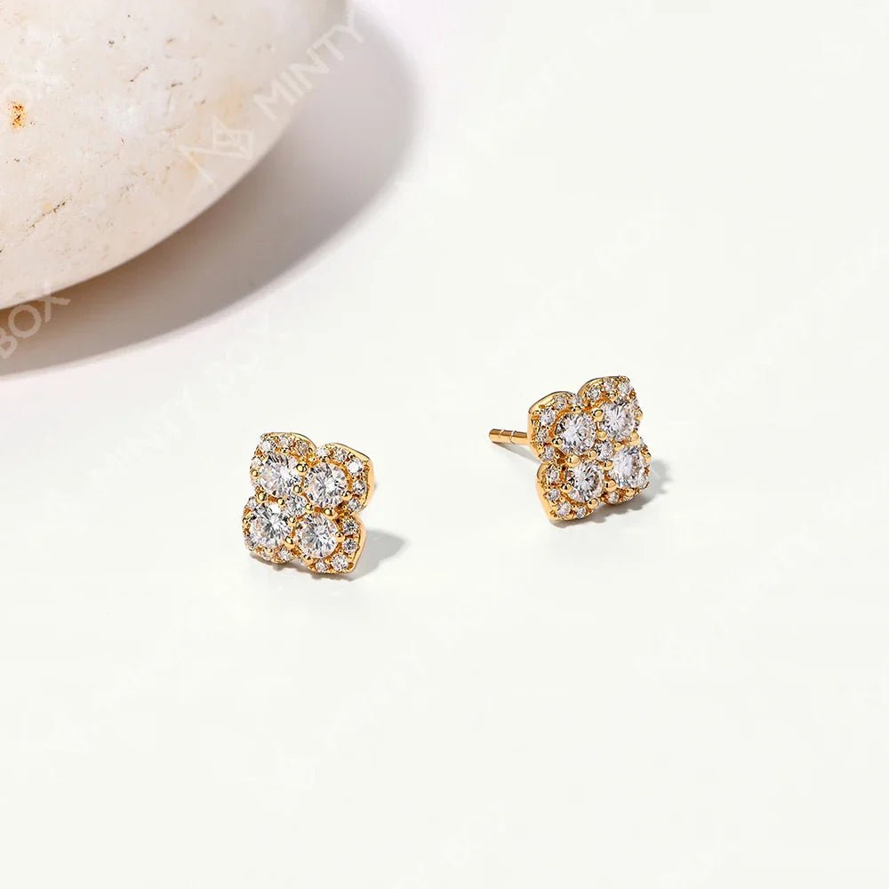 MINTYBOX S925 Silver D/VVS1 Moissanite Stud Earrings for Women Clover Lab Diamond Earring 1.054ctw Luxury Wedding Fine Jewelry - Overture Gifts