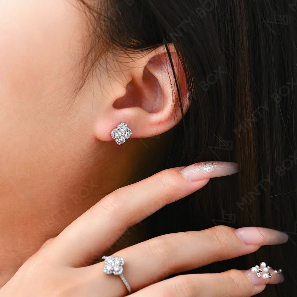 MINTYBOX S925 Silver D/VVS1 Moissanite Stud Earrings for Women Clover Lab Diamond Earring 1.054ctw Luxury Wedding Fine Jewelry - Overture Gifts