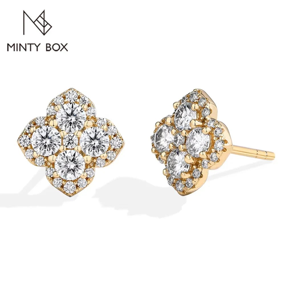 MINTYBOX S925 Silver D/VVS1 Moissanite Stud Earrings for Women Clover Lab Diamond Earring 1.054ctw Luxury Wedding Fine Jewelry - Overture Gifts