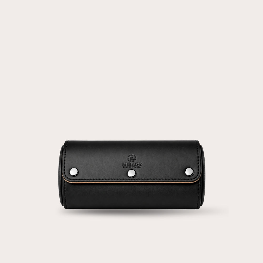 Sable Black Full Grain Cow Leather Watch Roll - 2 Watches