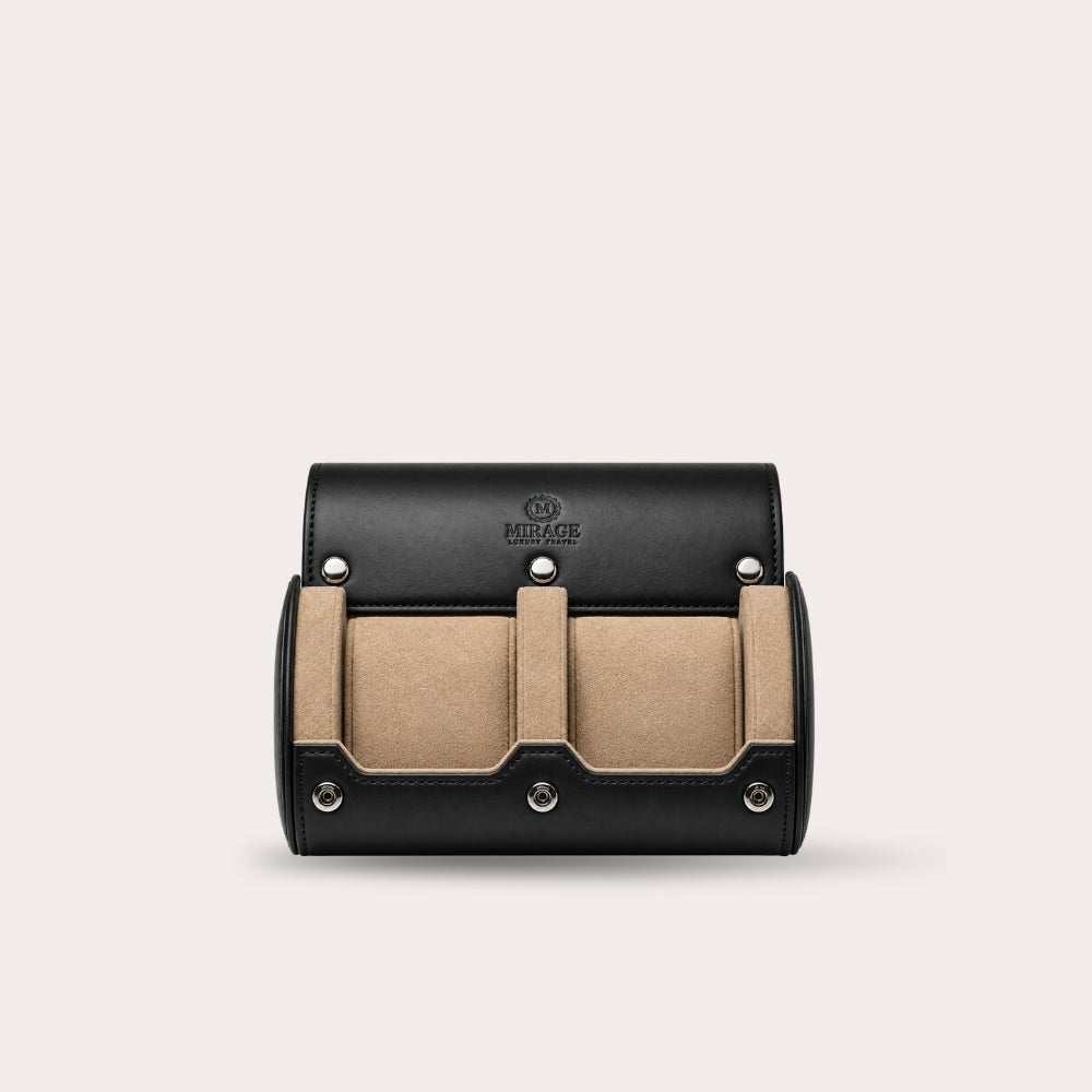 Sable Black Full Grain Cow Leather Watch Roll - 2 Watches