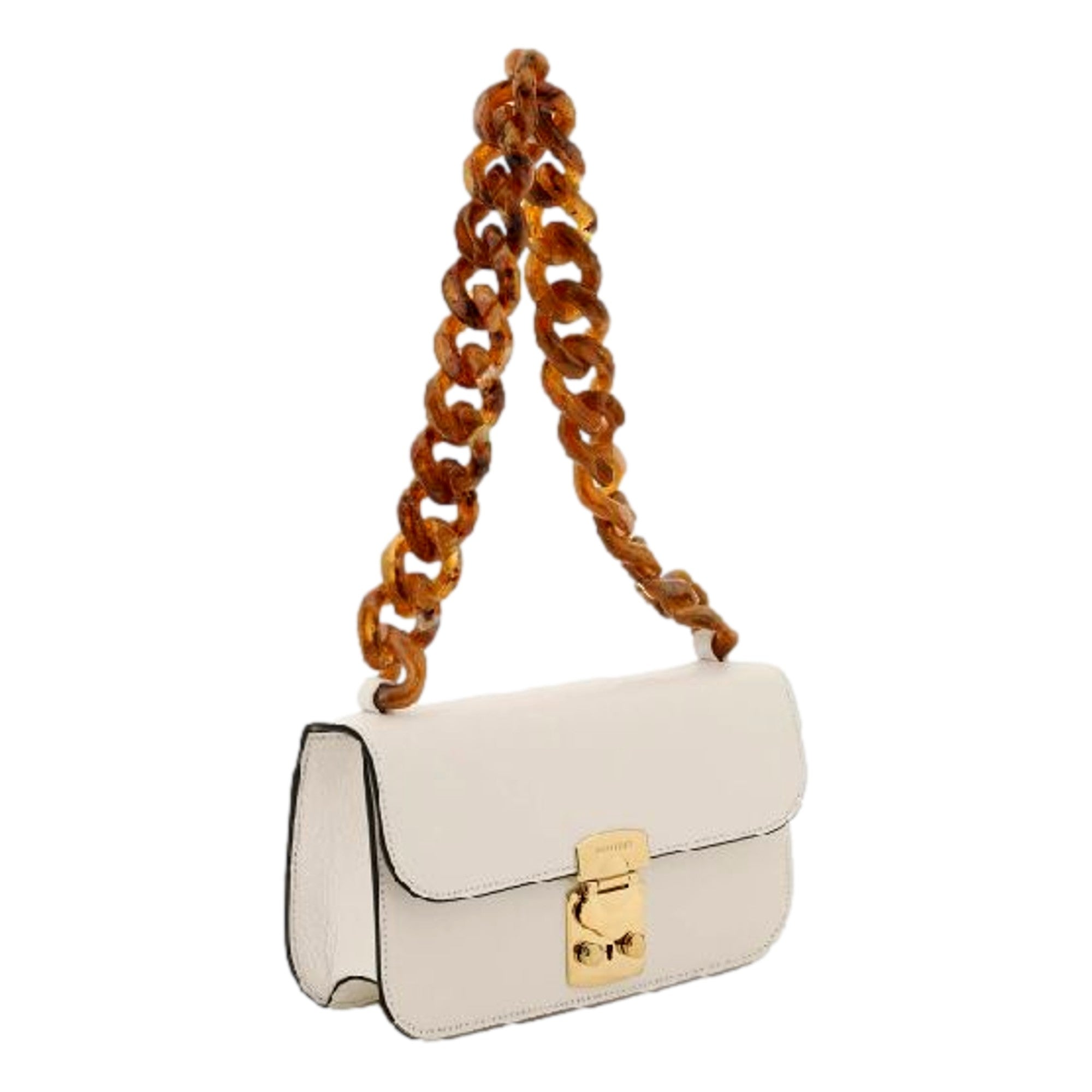 Miu Miu Madras White Leather Tortoise Chain Handbag