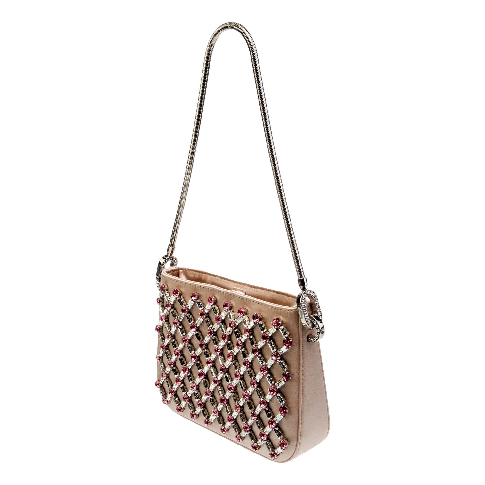 Miu Miu Sassy Crystal Embellished Powder Pink Satin Handbag
