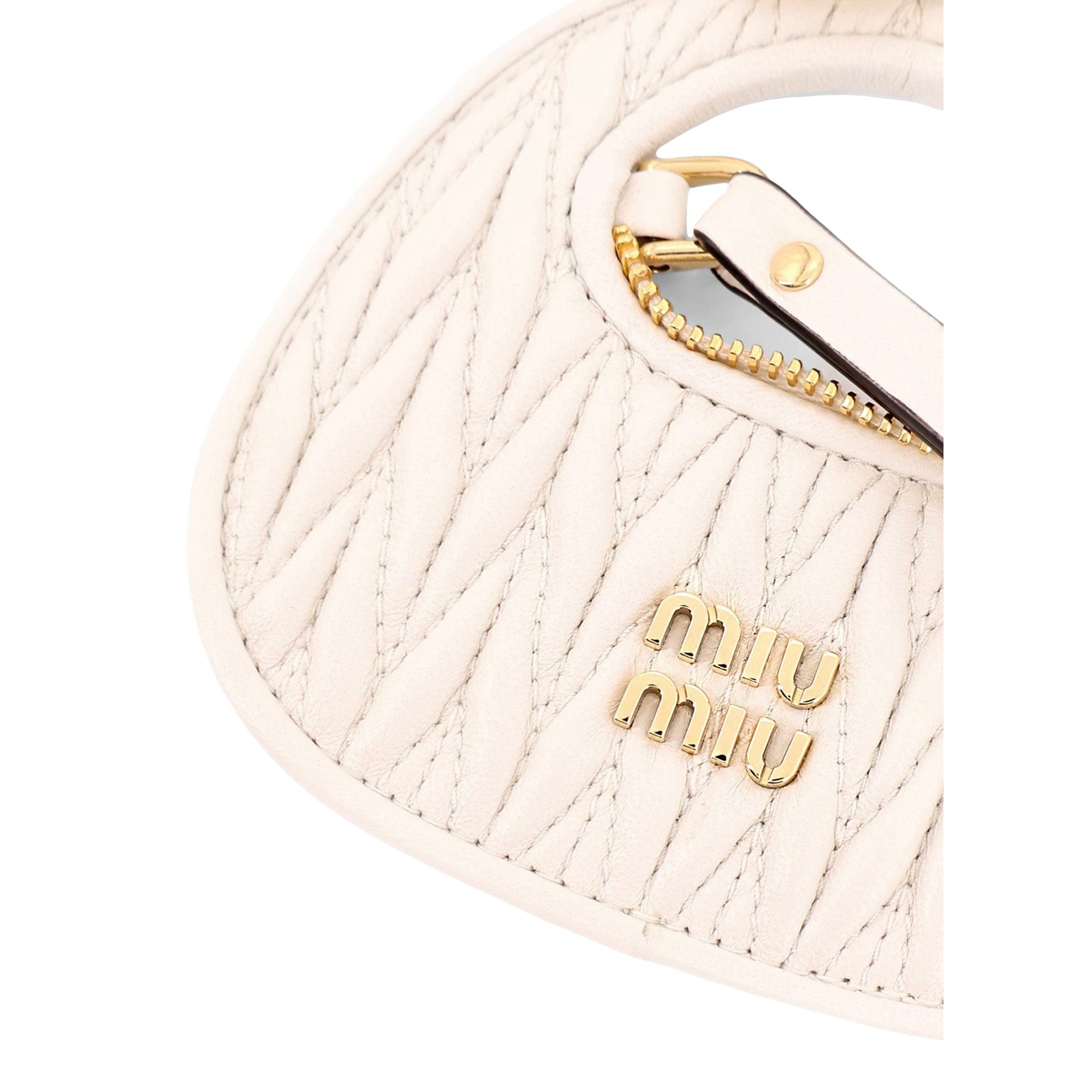 Miu Miu Wander Quilted Matelasse Leather Bag Charm in White