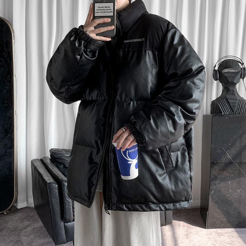 Modern Black Thick Solid Color Jacket Men's Oversized Warm Jacket Lightweight Padded Winter Coats Fashion Male Heavyweight Jackets Big Oversized Comfortable Autumn Jackets Fashionable Design
